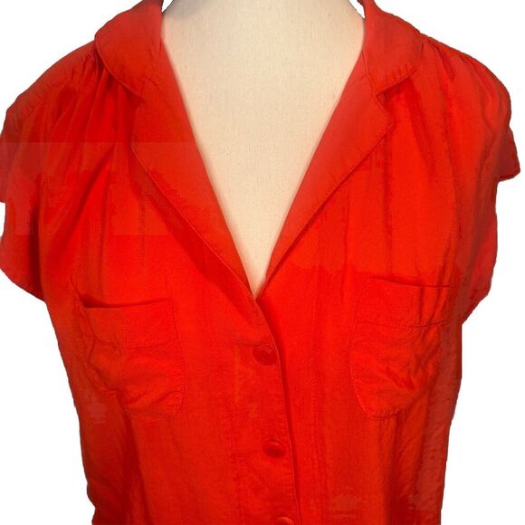 Anthropologie Maeve ORANGE Rayon Short Sleeve Shirt Button Down Pockets Sz S - Picture 2 of 11